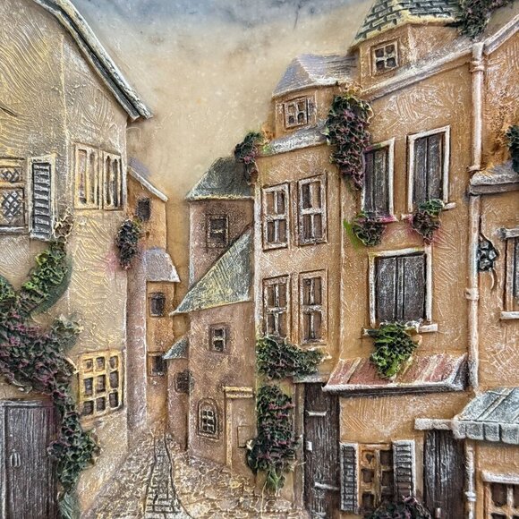 Realistic 3D Resin Wall Hanging, Cobblestone Street Village, 12" x 9.5" - Picture 6 of 15